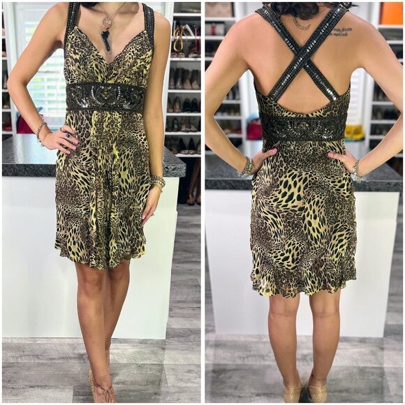 NWT Sue Wong Animal Print Beaded Silk Dress $288 - Picture 1 of 9